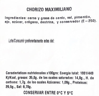 Chorizo Maximiliano 1/2 pezzo da 500gr